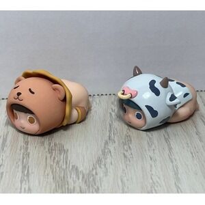 Heyone Mini Team Beans Lot of 2 Two Figure Moo Cow Meow Lion Blind Box Animals